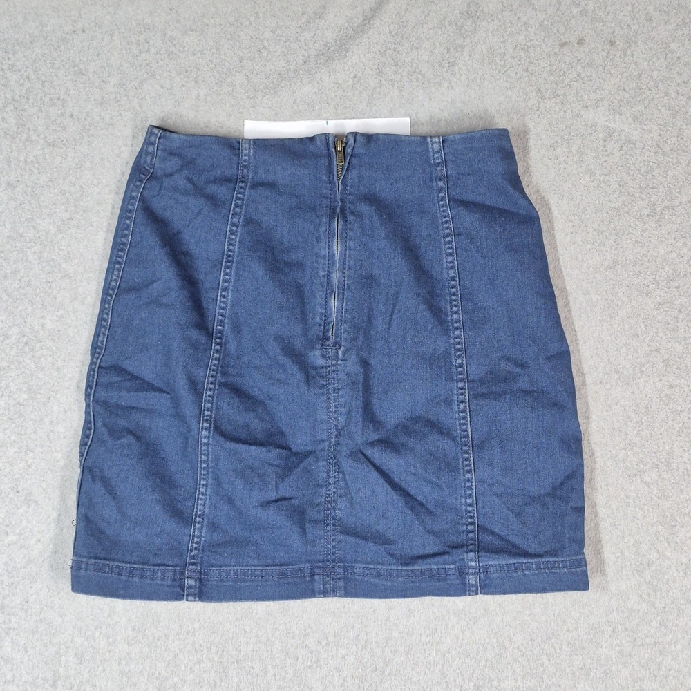 Free People Women Skirt 9 Blue Denim Mini Skirt Zipper Y2K Skater